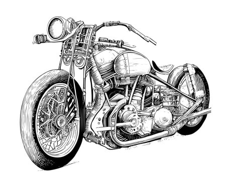Illustration for Retro motorcycle old sketch hand drawn Vector illustration. - Royalty Free Image