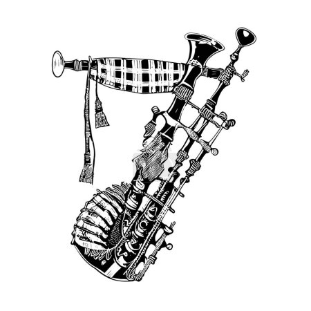 Illustration for Scottish bagpipe sketch hand drawn Vector illustration. - Royalty Free Image
