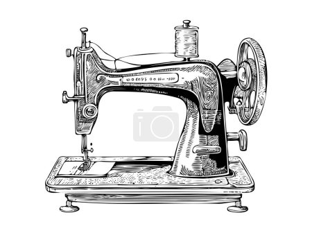 Téléchargez les illustrations : Machine à coudre vieux croquis dessiné à la main dans le style doodle Illustration vectorielle. - en licence libre de droit