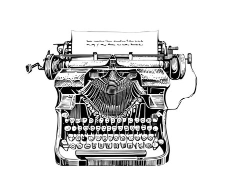 Illustration for Vintage typewriter sketch hand drawn engraving style vector illustration. - Royalty Free Image