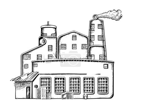 Ilustración de Fábrica retro cervecería simple dibujado a mano boceto grabado estilo vector ilustración. - Imagen libre de derechos