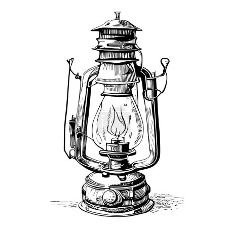 Kerasin lámpara dibujado a mano grabado estilo boceto Vector ilustración.
