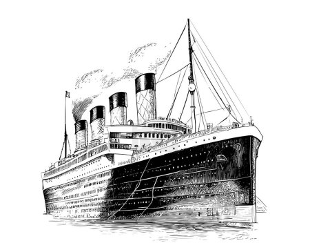 Illustration for Large steamboat retro hand drawn engraving style sketch Three quarter view Vector illustration. - Royalty Free Image