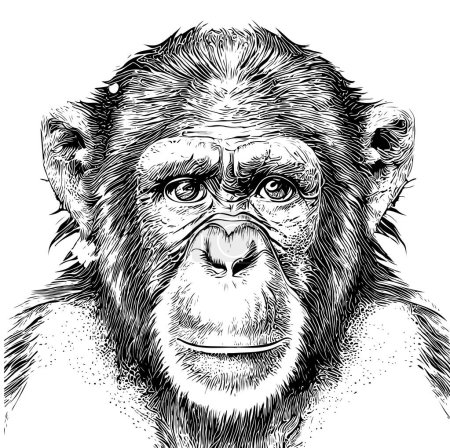 Téléchargez les illustrations : Croquis portrait de singe dessin à la main style de gravure Illustration vectorielle - en licence libre de droit