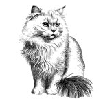 Fluffy cute cat hand drawn sketch Vector illustration