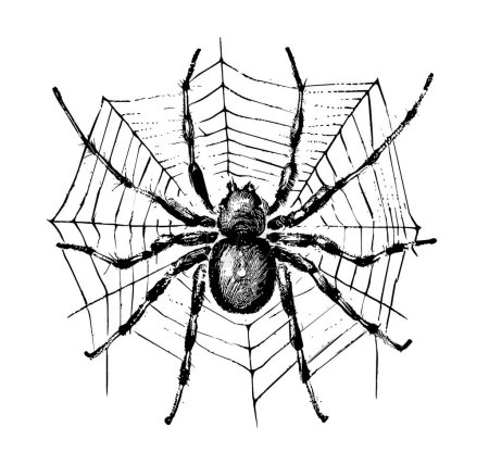 Illustration for Spider on web hand drawn sketch Vector illustration - Royalty Free Image
