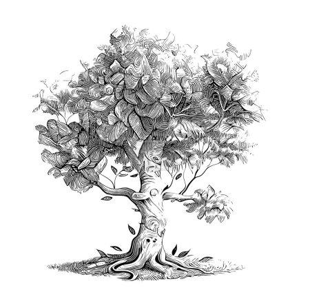 Illustration for Tree of life sketch hand drawn line art Vector illustration. - Royalty Free Image