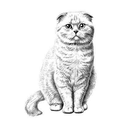 Illustration for Scottish fold cat portrait sketch hand drawn sketch, engraving style vector illustration. - Royalty Free Image
