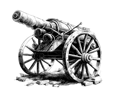 Cannon vieux croquis vintage esquisse dessinée à la main, style gravure Illustration vectorielle vue de côté.