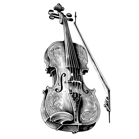 Illustration for Vintage violin sketch hand drawn engraved style Vector illustration. - Royalty Free Image