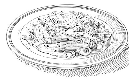 Téléchargez les illustrations : Spaghetti pâtes croquis nourriture dessinée à la main Restaurant concept d'affaires.Illustration vectorielle - en licence libre de droit