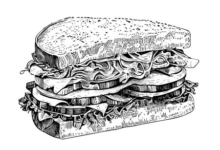 Ilustración de Sandwich boceto dibujado a mano comida Restaurante concepto de negocio. Ilustración vectorial - Imagen libre de derechos