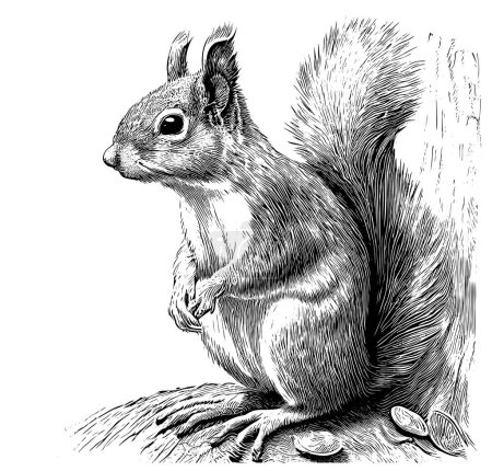 écureuil assis croquis dessiné à la main Illustration vectorielle de la faune