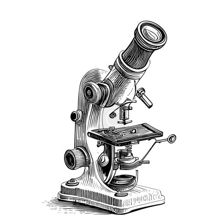 Téléchargez les illustrations : Illustration vectorielle de journée de science dessinée à la main de croquis de rétro de microscope - en licence libre de droit