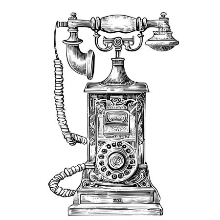 Ilustración de Antiguo retro teléfono vintage dibujado a mano boceto Vector ilustración - Imagen libre de derechos