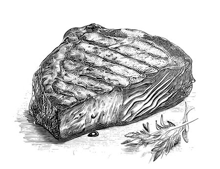 Ilustración de Meat beef steak hand drawn sketch Vector illustration. - Imagen libre de derechos