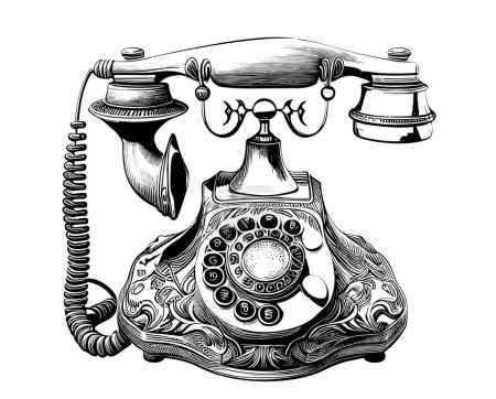 Illustration for Old vintage phone sketch hand drawn in doodle style Vector illustration - Royalty Free Image
