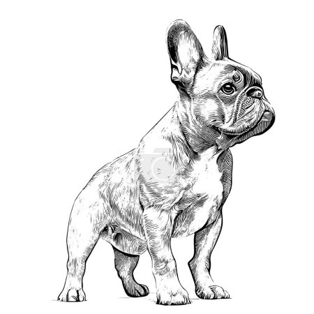 Téléchargez les illustrations : French bulldog puppy sketch Vector illustration. - en licence libre de droit