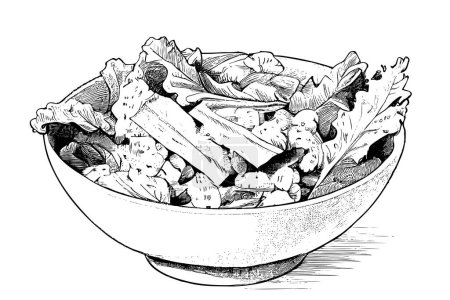Ilustración de Caesar salad dish hand drawn engraving style sketch Vector illustration. - Imagen libre de derechos