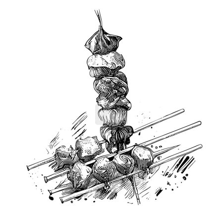 Ilustración de Meat barbecue hand drawn engraving sketch Vector illustration - Imagen libre de derechos