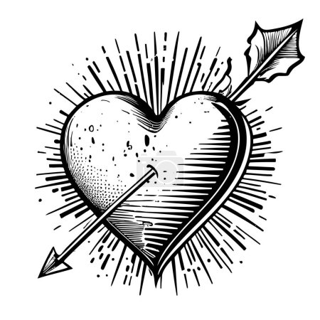 Téléchargez les illustrations : Heart pierced by an arrow sketch hand drawn sketch in doodle style Vector illustration - en licence libre de droit
