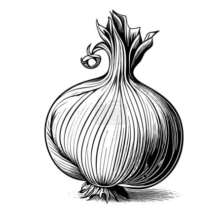 Téléchargez les illustrations : Croquis de légumes oignon dessiné à la main dans une illustration de style doodle - en licence libre de droit