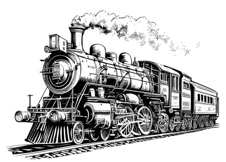 Téléchargez les illustrations : Locomotive à vapeur Esquisse dessinée à la main Illustration vectorielle Transport - en licence libre de droit