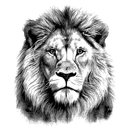 Téléchargez les illustrations : Esquisse du visage de lion dessinée à la main dans une illustration de style doodle - en licence libre de droit