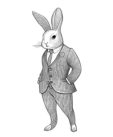 Téléchargez les illustrations : Lapin debout en costume croquis dessiné à la main illustration - en licence libre de droit