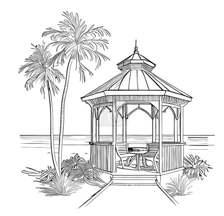 Téléchargez les illustrations : Biset sur le croquis du bord de mer dessiné à la main dans un style doodle Illustration vectorielle SEA Beach - en licence libre de droit