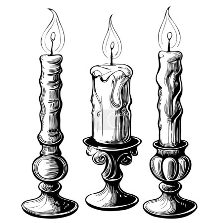 Téléchargez les illustrations : Jeu de bougies rétro dessin à la main illustration - en licence libre de droit