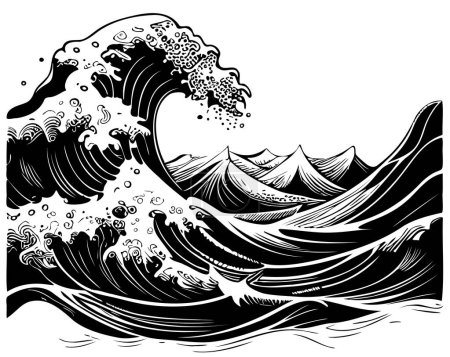 Téléchargez les illustrations : Croquis dessiné à la main par vague de mer Illustration vectorielle Nature - en licence libre de droit