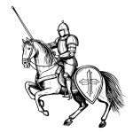 Knight on a horse hand drawn sketch in doodle style illustration