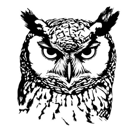 Owl head hand drawn sketch in doodle style illustration