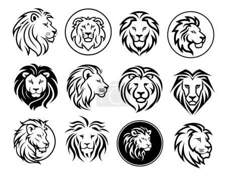 Illustration for Lion face label set hand drawn sketch illustration - Royalty Free Image
