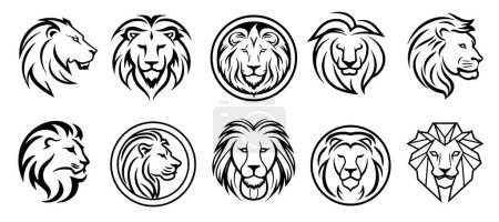 Lion face set hand drawn sketch illustration
