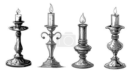 Téléchargez les illustrations : Collection de bougies rétro dessin à la main illustration - en licence libre de droit