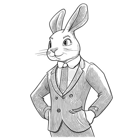Téléchargez les illustrations : Dspper lapin homme d'affaires dessin à la main croquis illustration - en licence libre de droit