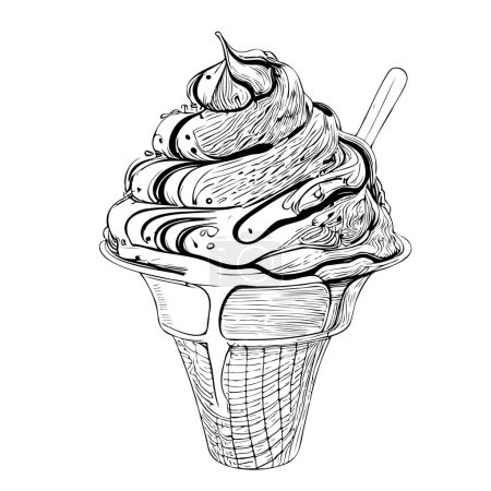 Téléchargez les illustrations : Crème glacée esquisse dessinée à la main en illustration de style doodle - en licence libre de droit