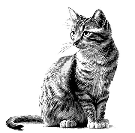 Téléchargez les illustrations : Croquis de chat dessiné à la main dans une illustration de style doodle - en licence libre de droit
