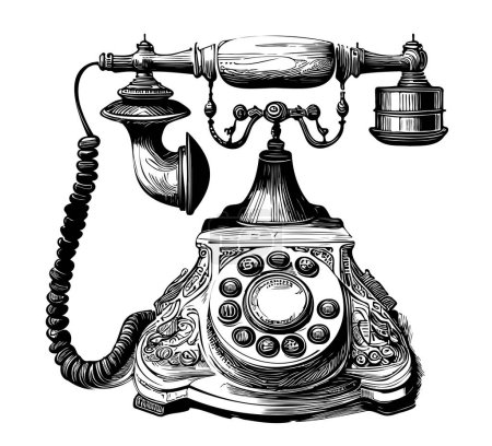 Ilustración de Boceto telefónico vintage dibujado a mano en estilo garabato ilustración - Imagen libre de derechos
