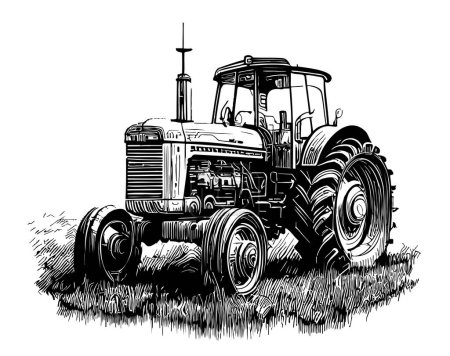 Handgezeichnete Skizze eines Oldtimer-Traktors im Doodle-Stil