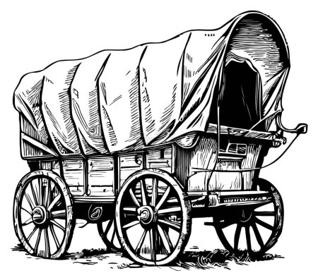 Ilustración de Boceto de carro cubierto dibujado a mano en ilustración estilo garabato - Imagen libre de derechos