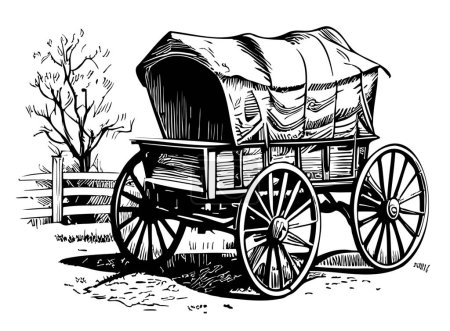 Illustration for Farm covered cart hand drawn sketch in doodle style illustration - Royalty Free Image