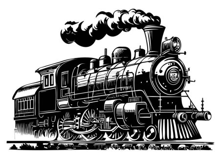 Illustration for Old vintage steam locomotive sketch hand drawn in doodle style illustration - Royalty Free Image