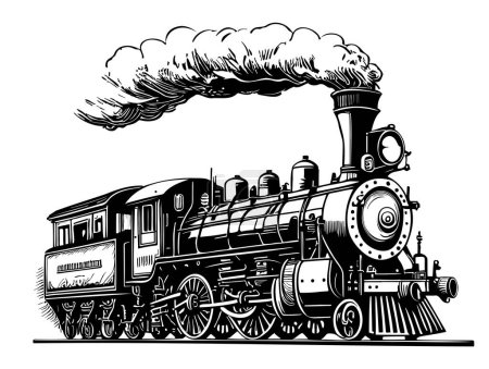 Illustration for Old Steam locomotive vintage ,hand drawn sketch in doodle style illustration - Royalty Free Image