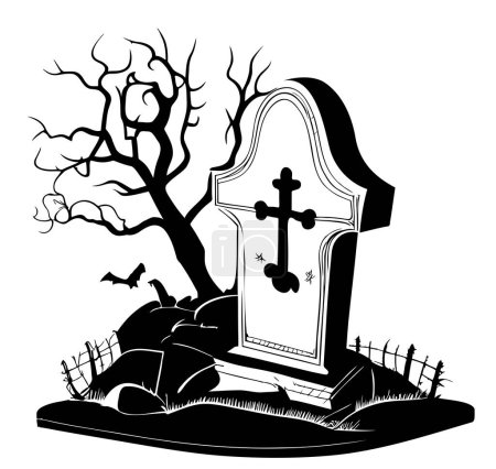 Illustration for Old cartoon cemetery hand drawn sketch illustration - Royalty Free Image