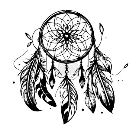 Illustration for Dream catcher decor sketch hand drawn in doodle style illustration - Royalty Free Image