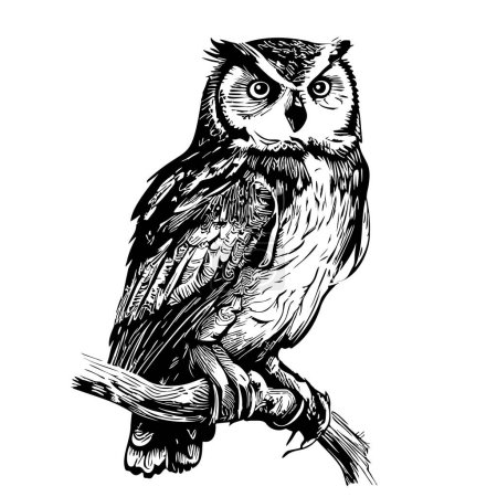Owl bird sketch hand drawn in doodle style illustration