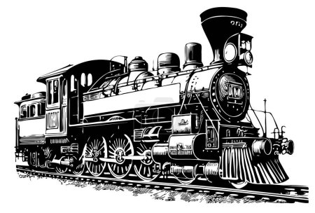 Téléchargez les illustrations : Train croquis vintage dessiné à la main dans une illustration de style doodle - en licence libre de droit